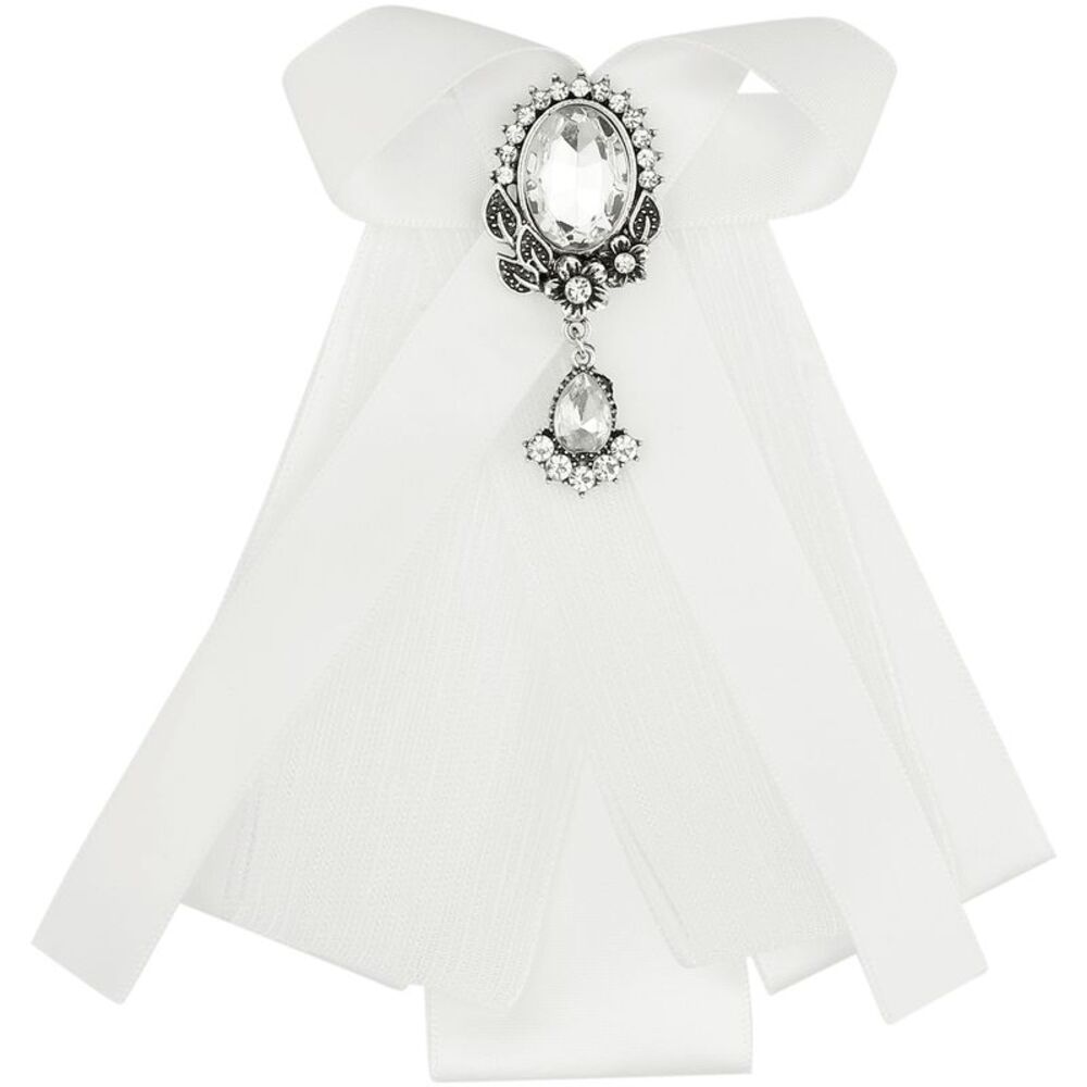 Bow Brooch Rhinestoneand Pearl Ribbon Neck Tie Accessories Bow Tie White